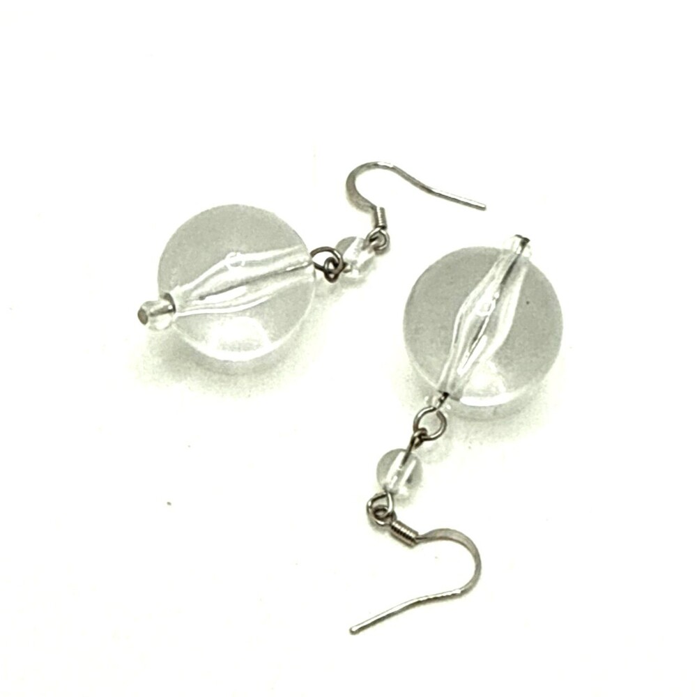 Vintage Pools of Light Dangle Drop Earrings Clear Lucite Pierced Statement 2"